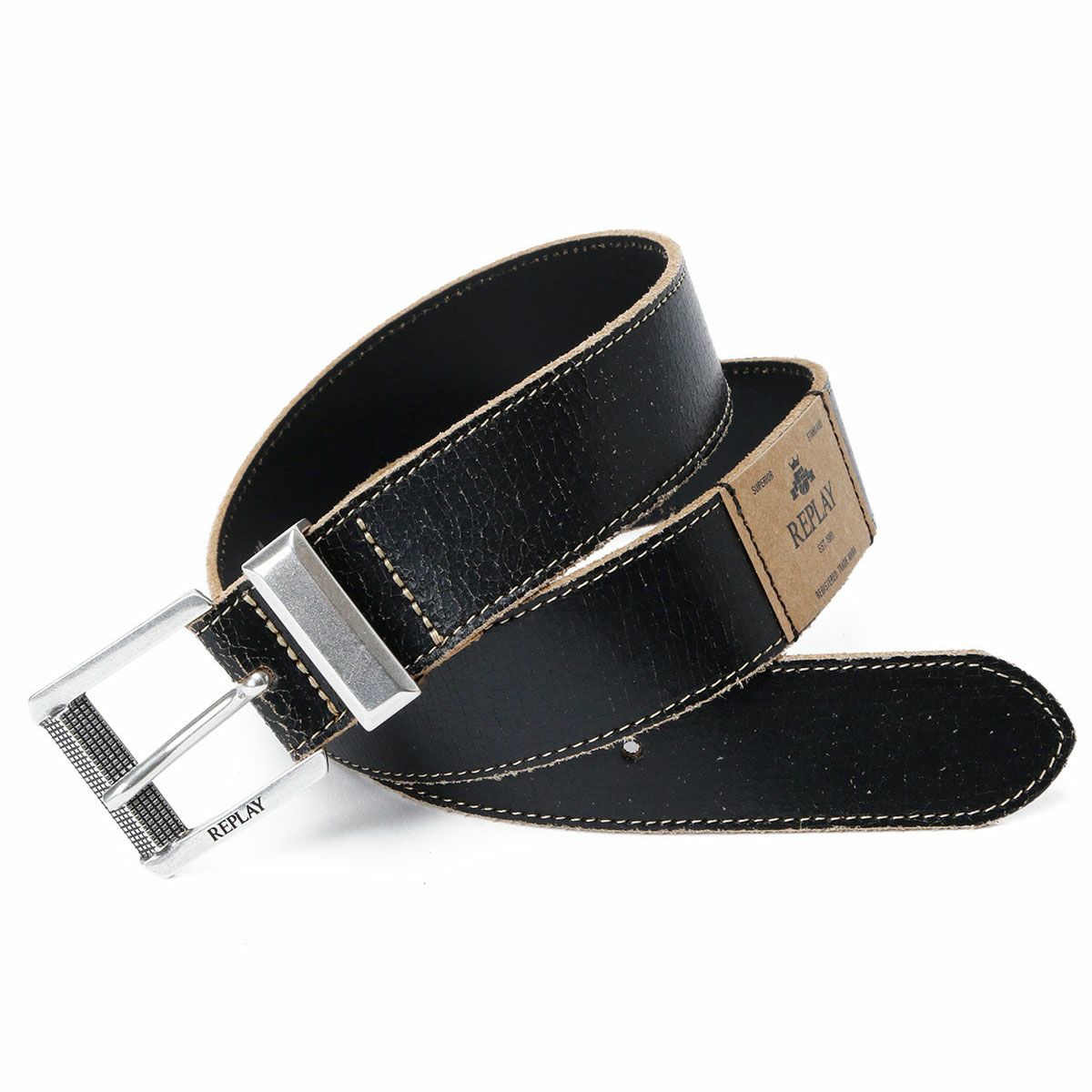Replay｜クラックエフェクト レザーベルト｜ブラック
