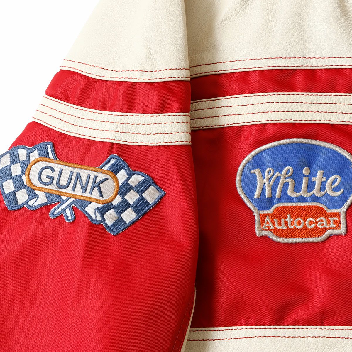 Replay｜レギュラーフィット レザージャケット｜バターホワイト×レッド×ブルー