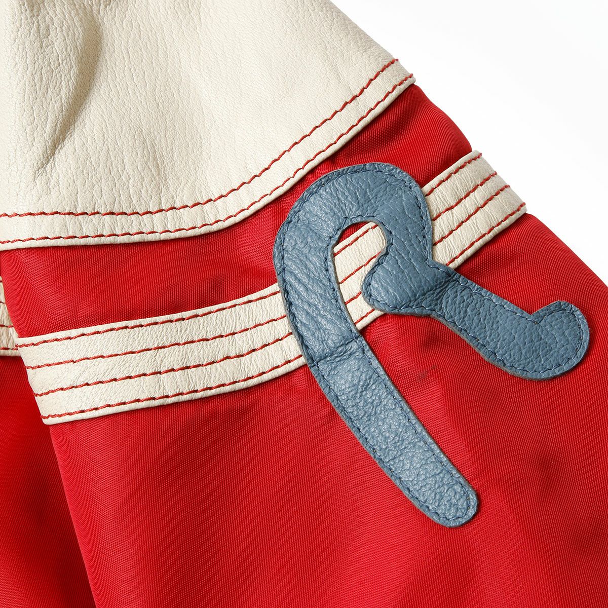 Replay｜レギュラーフィット レザージャケット｜バターホワイト×レッド×ブルー