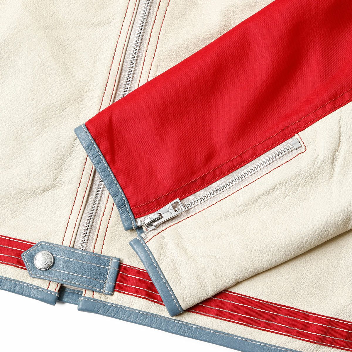 Replay｜レギュラーフィット レザージャケット｜バターホワイト×レッド×ブルー