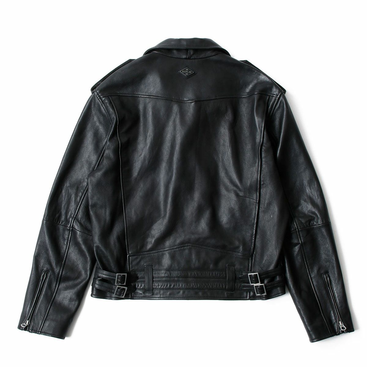 Replay｜ラペルカラー バイカージャケット｜レザー｜ブラック