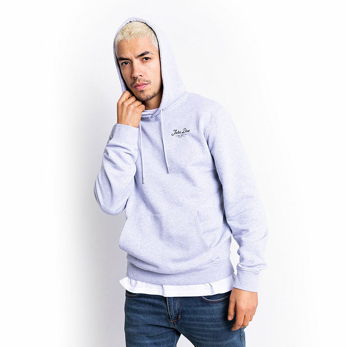 John Doe｜JD レタリングパーカー｜フーディ｜グレー｜モデル着用