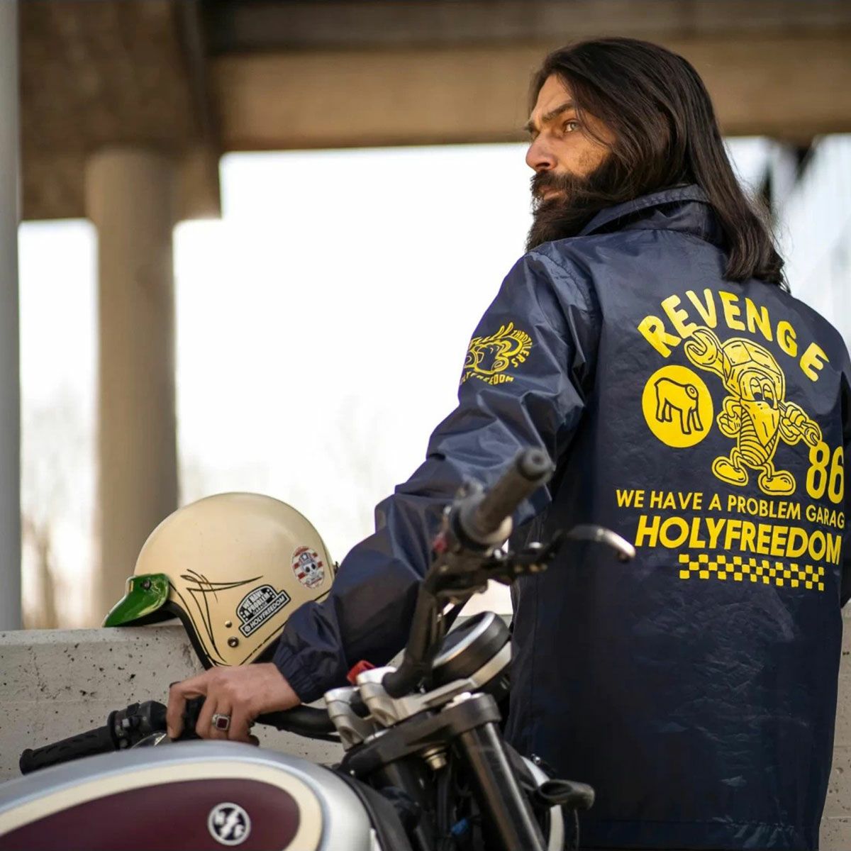 HolyFreedom｜ベンガリーノ ジャケット｜ファブリック｜ブルー｜モデル着用