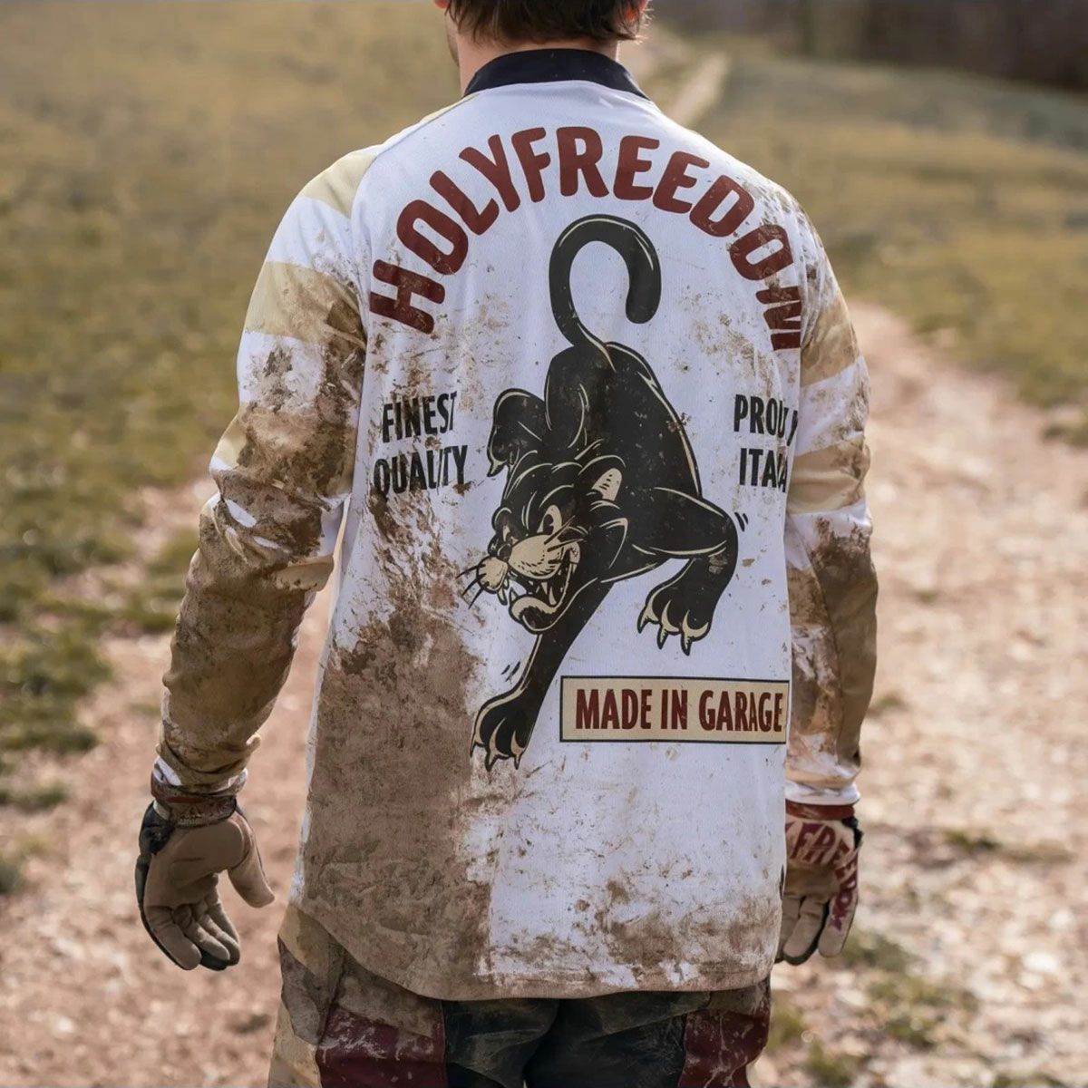 HolyFreedom｜フェリックス ダーティ ジャージ｜MXジャージ｜ホワイト×ベージュ｜モデル着用