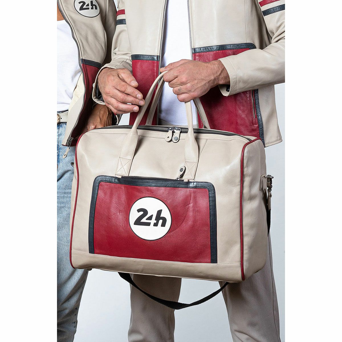 CLASSIC LEGEND MOTORS｜ル・マン 24時間レース AUSTIN レザーバッグ 48H｜ボストンバッグ｜エクリュ×レーシングレッド