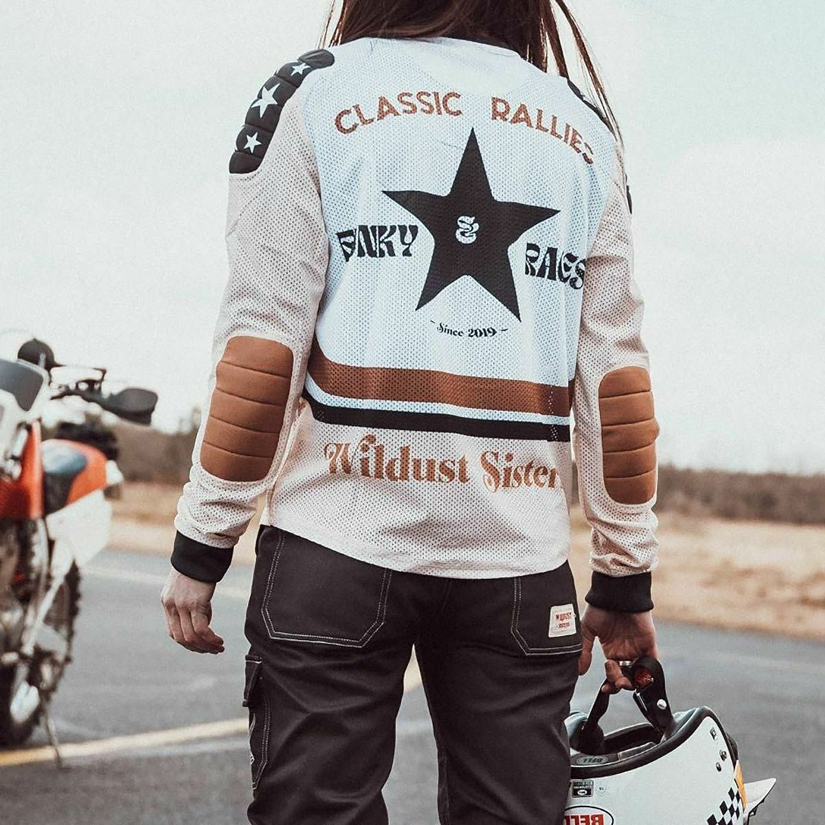 WILDUST｜クロス ジャージ クラシックライダー｜MXジャージ｜ホワイト×ベージュ×ブラック｜モデル着用