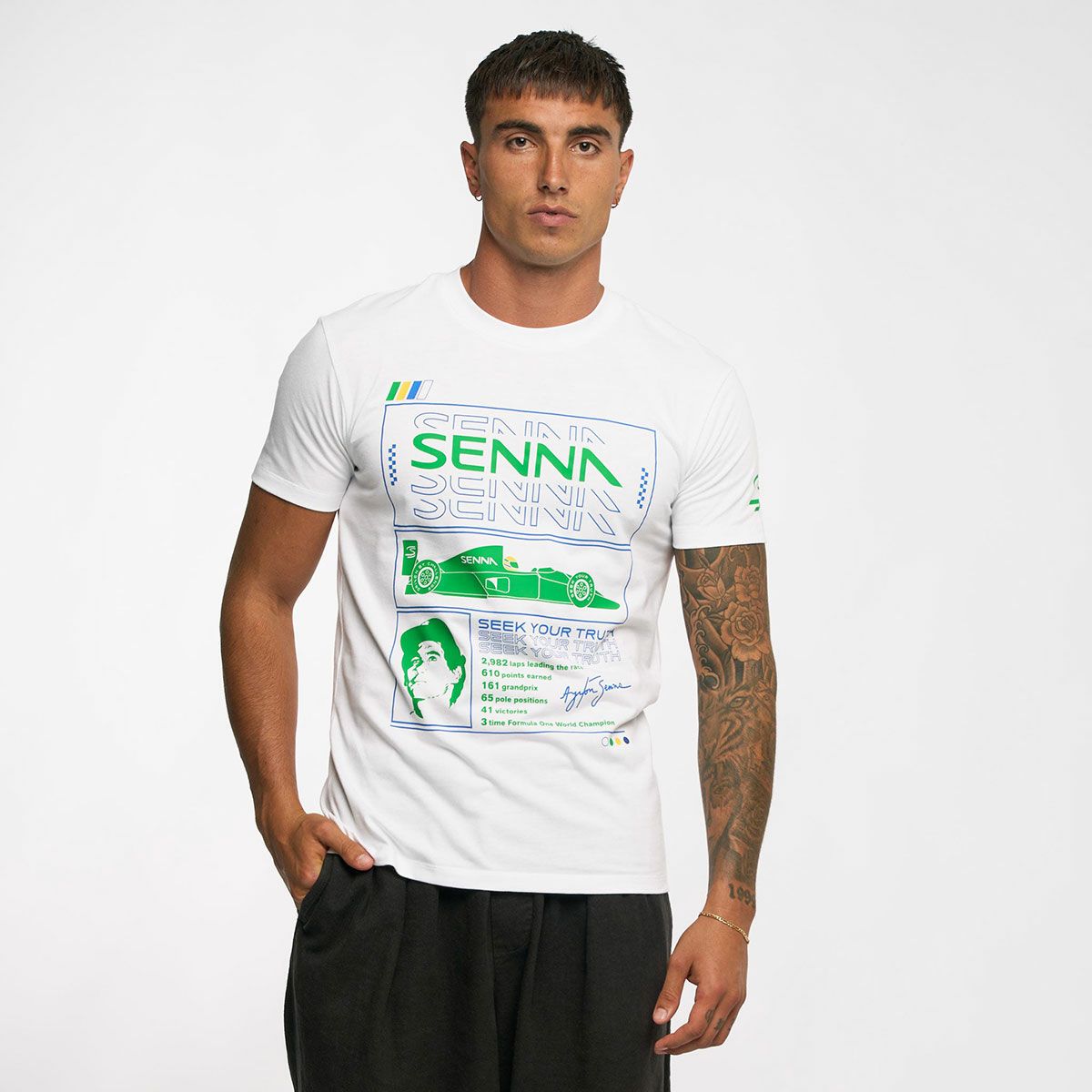 AyrtonSenna｜アイルトン・セナ レース Tシャツ｜ホワイト