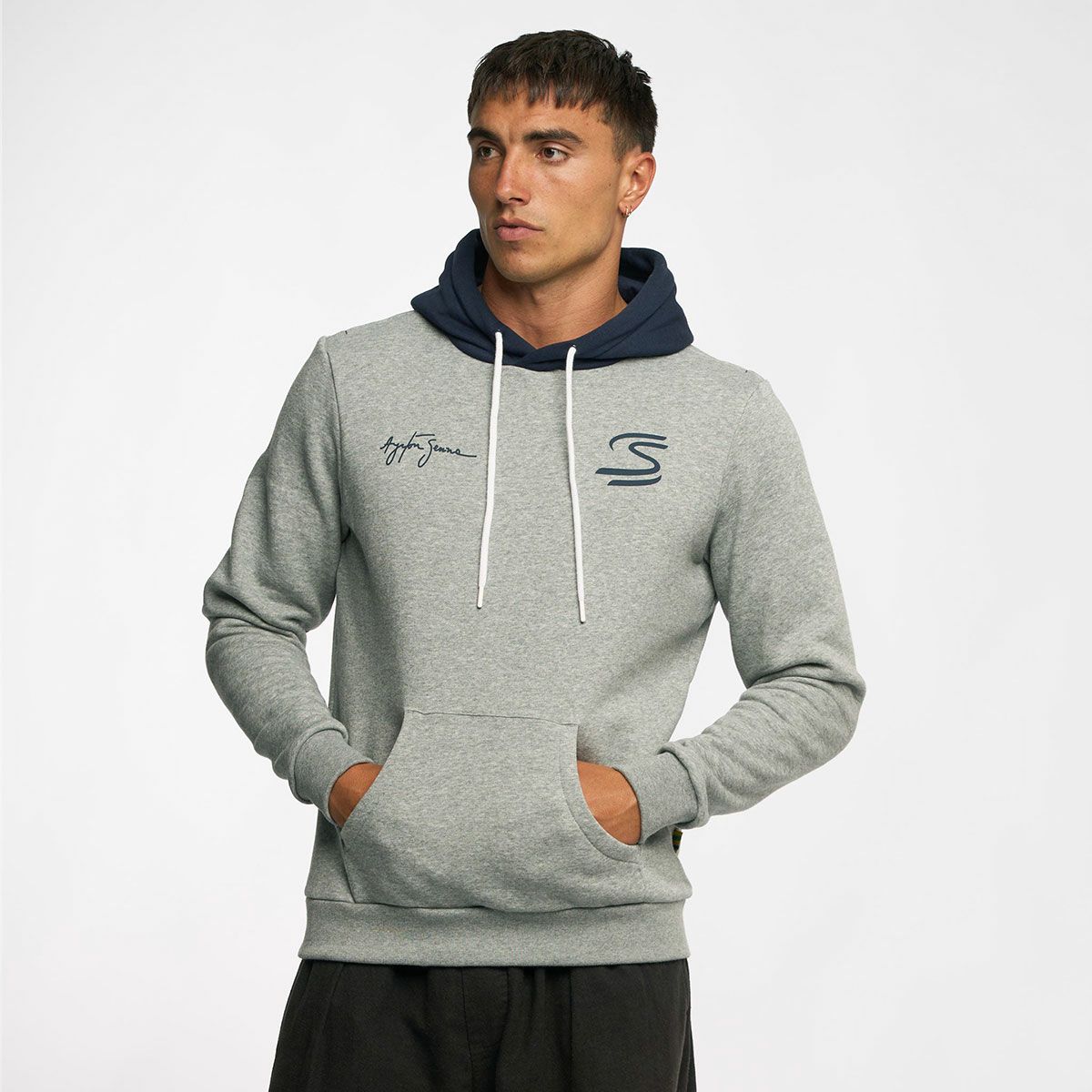 AyrtonSenna｜アイルトン・セナ シーク ユア トゥルース サークル フーディ｜グレー｜モデル着用