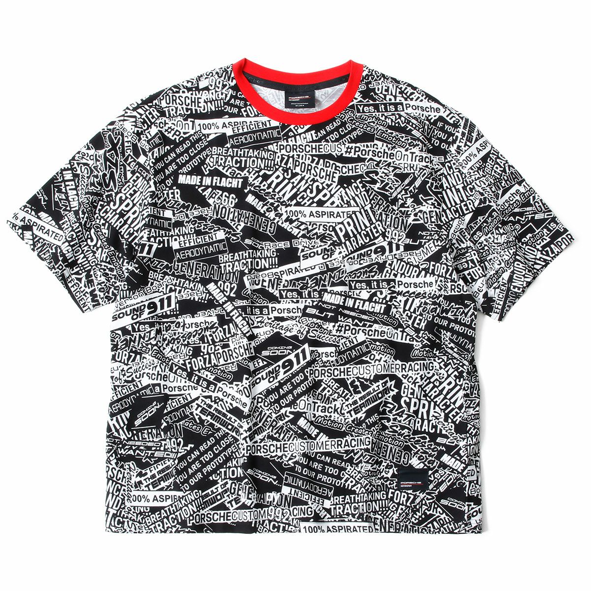 PORSCHE｜ポルシェ モータースポーツ FW オーバーサイズ Tシャツ｜ブラック×レッド