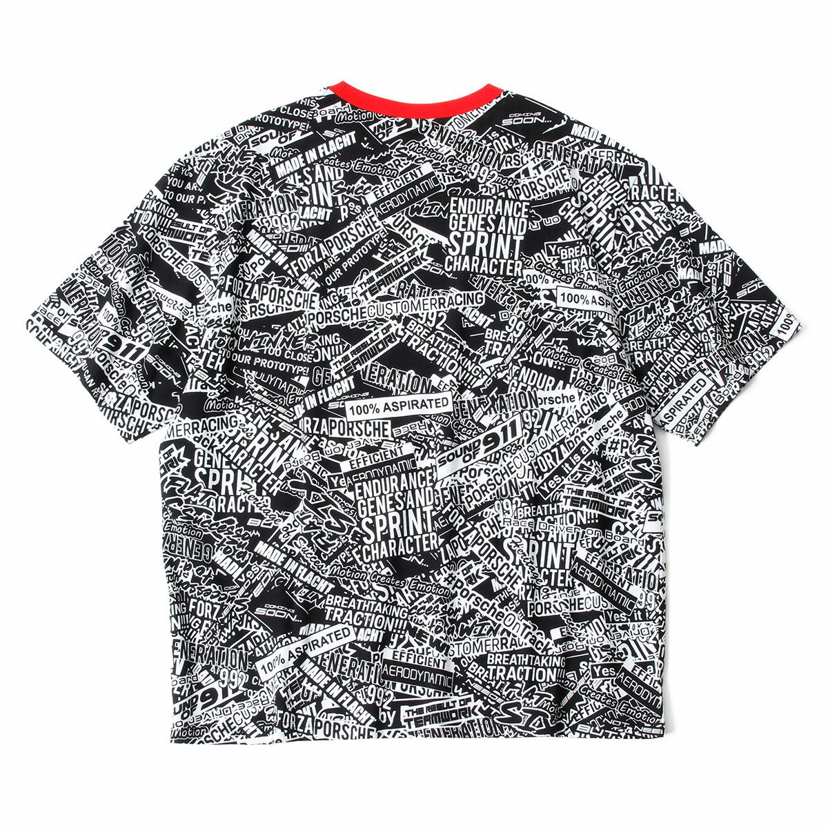 PORSCHE｜ポルシェ モータースポーツ FW オーバーサイズ Tシャツ｜ブラック×レッド