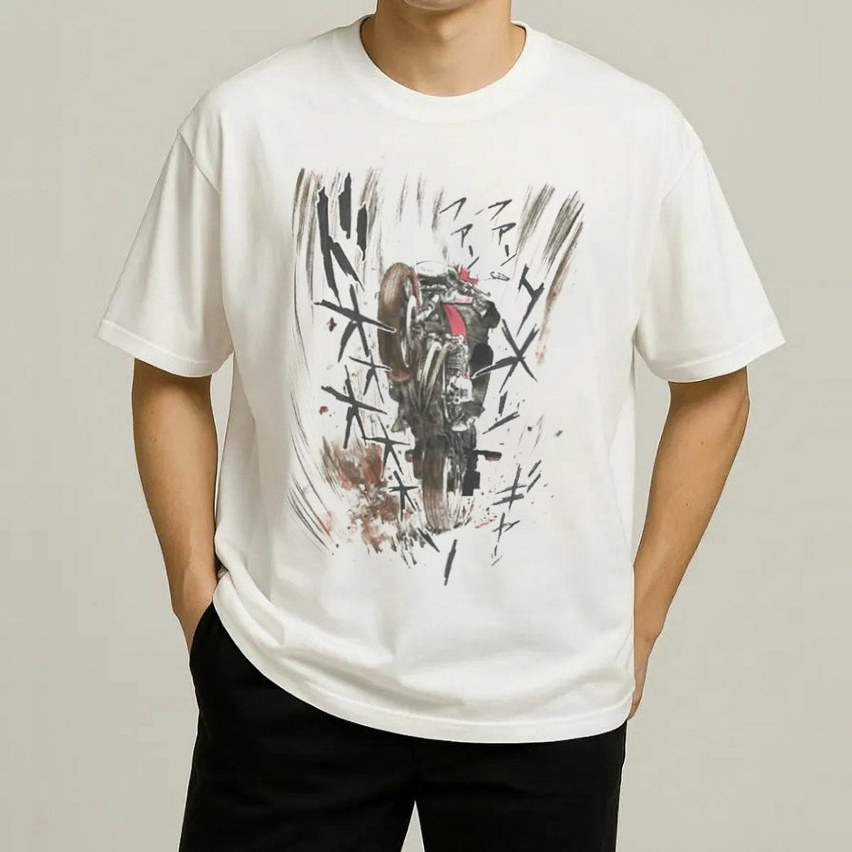 バリバリ伝説｜バリバリ伝説 GUN KOMA ウィリー Tシャツ｜ホワイト