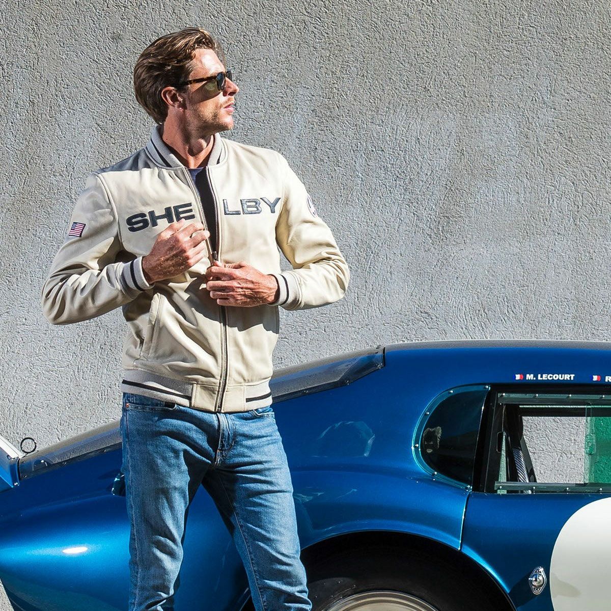 CLASSIC LEGEND MOTORS｜キャロル シェルビー ”ダラス” ブルゾン｜レザー｜エクリュ｜モデル着用