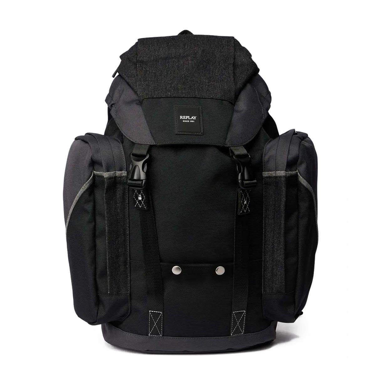 Replay｜ロウデニム バックパック｜バッグ｜グラナイトグレー×ブラック
