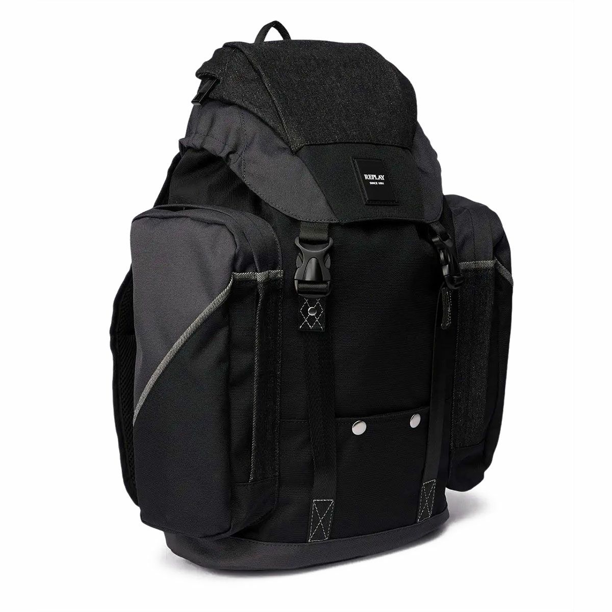 Replay｜ロウデニム バックパック｜バッグ｜グラナイトグレー×ブラック