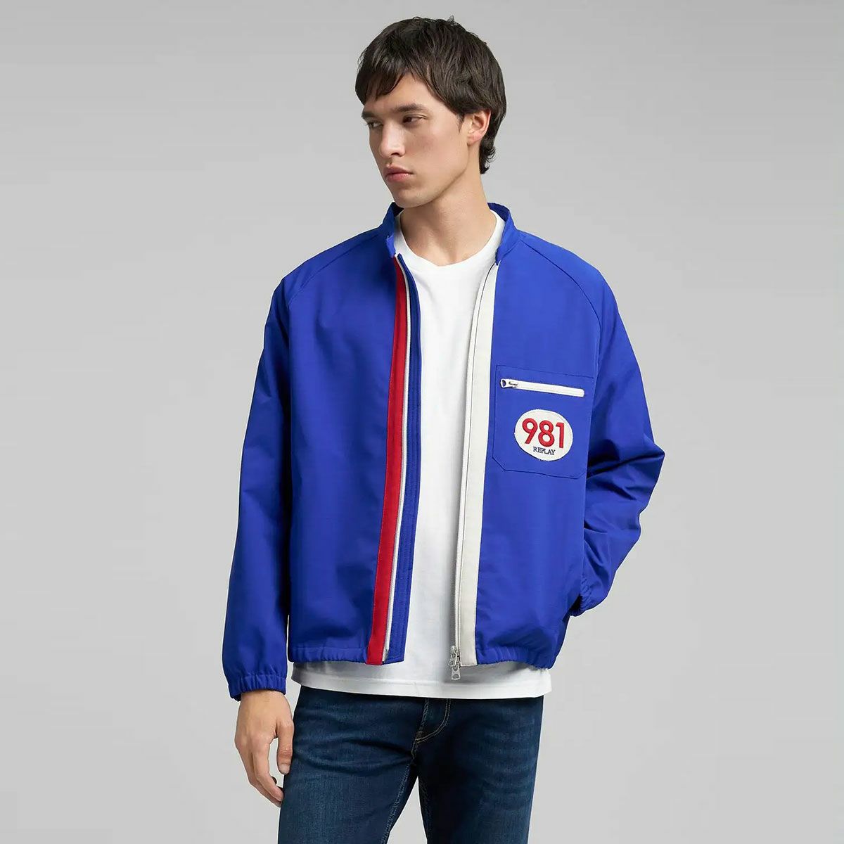 REPLAY｜コントラスト ディテール ジャケット｜アウター｜エレクトリック ブルー｜モデル着用