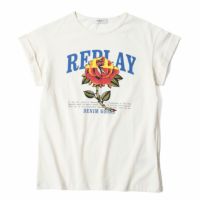 Replay｜ローズ アンド ロゴ プリント ジャージー Tシャツ｜トップス