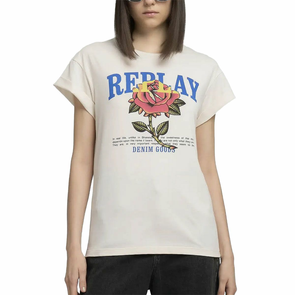 Replay｜ローズ アンド ロゴ プリント ジャージー Tシャツ｜トップス