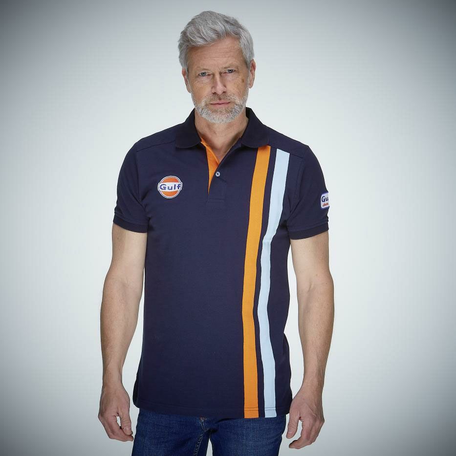 GULF｜ガルフ モダン ストライプ ポロ｜ウェア｜ネイビー｜モデル着用