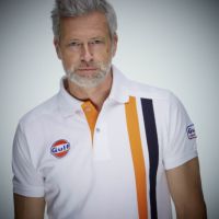 GULF｜ガルフ モダン ストライプ ポロ｜ウェア｜ホワイト｜モデル着用