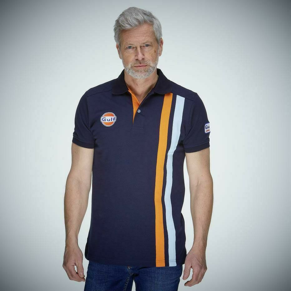 GULF｜ガルフ モダン ストライプ ポロ｜ポロシャツ｜ネイビー｜モデル着用