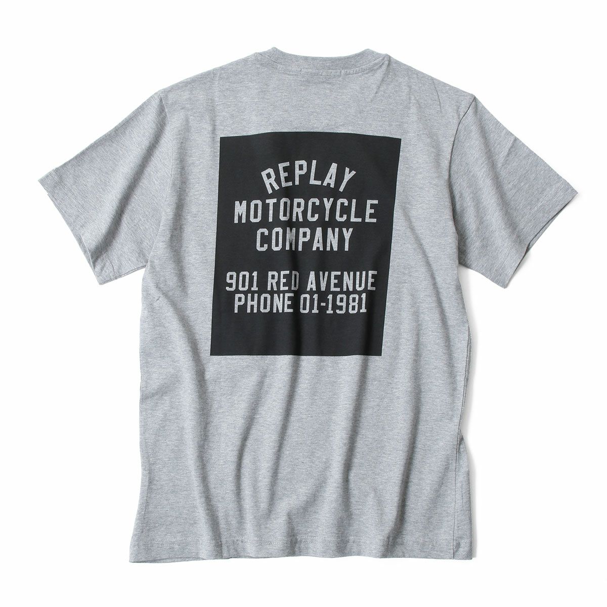 REPLAY｜フロント＆バック プリント Tシャツ｜トップス｜グレーメランジ