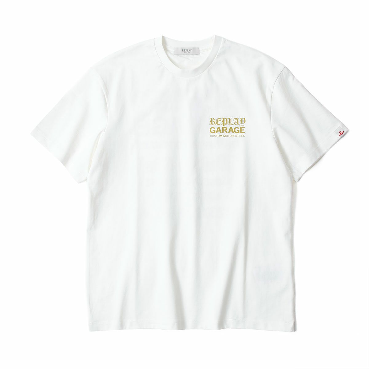 REPLAY｜"リプレイ ガレージ"チェスト プリント Tシャツ｜トップス｜ナチュラルホワイト