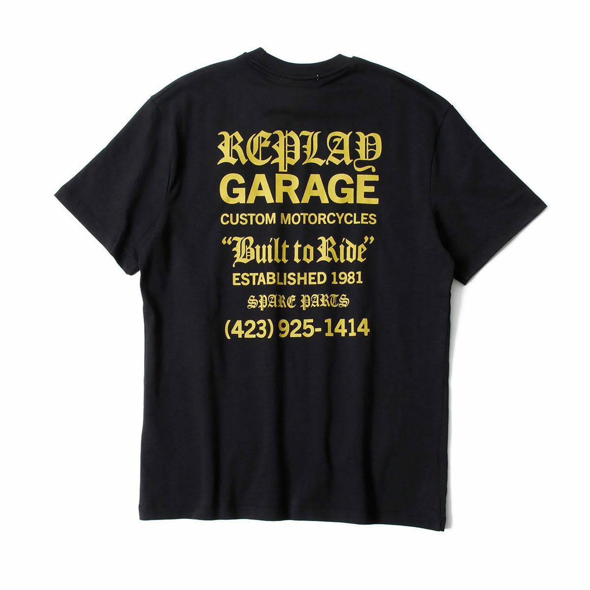 REPLAY｜"リプレイ ガレージ"チェスト プリント Tシャツ｜トップス｜ブラック