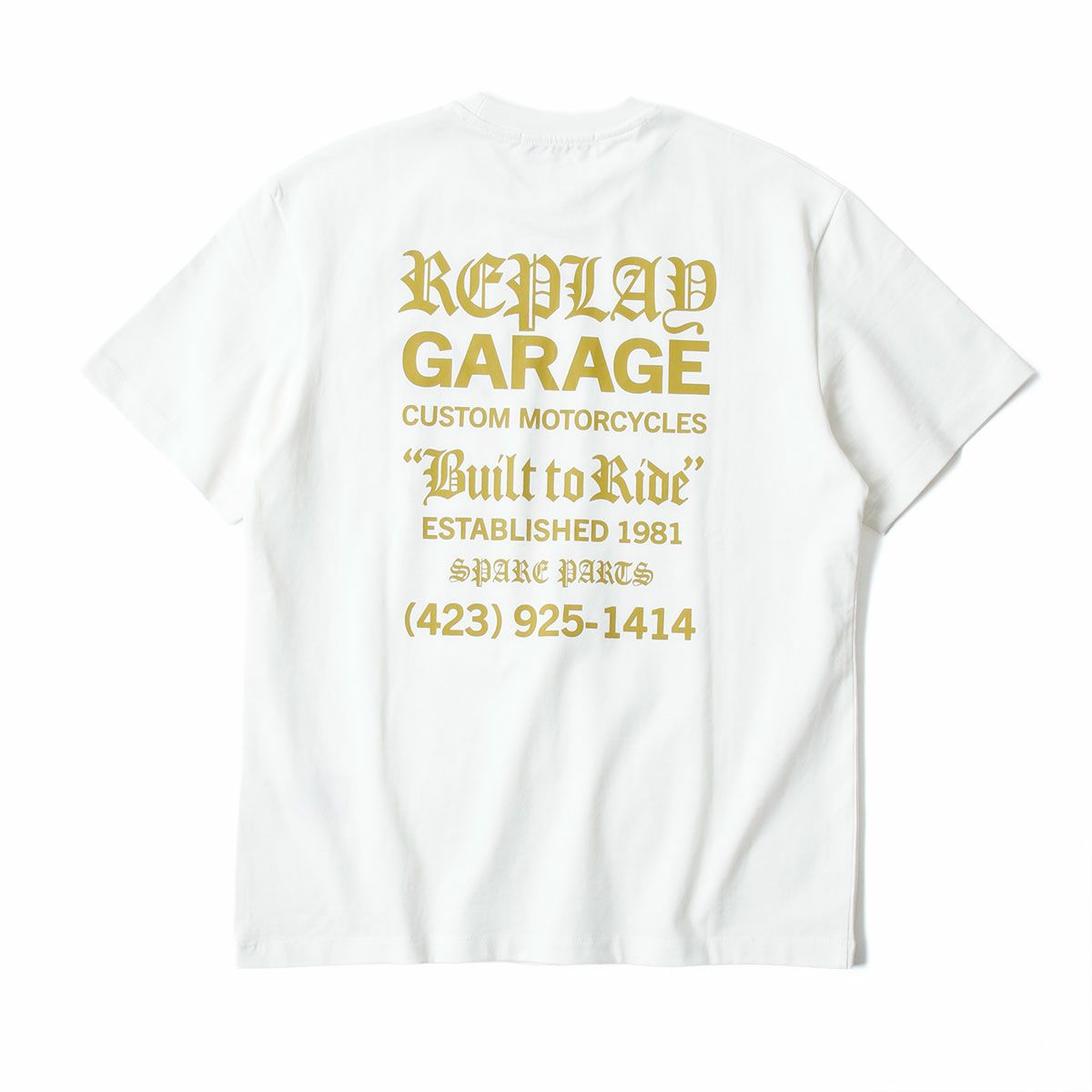 REPLAY｜"リプレイ ガレージ"チェスト プリント Tシャツ｜トップス｜ナチュラルホワイト
