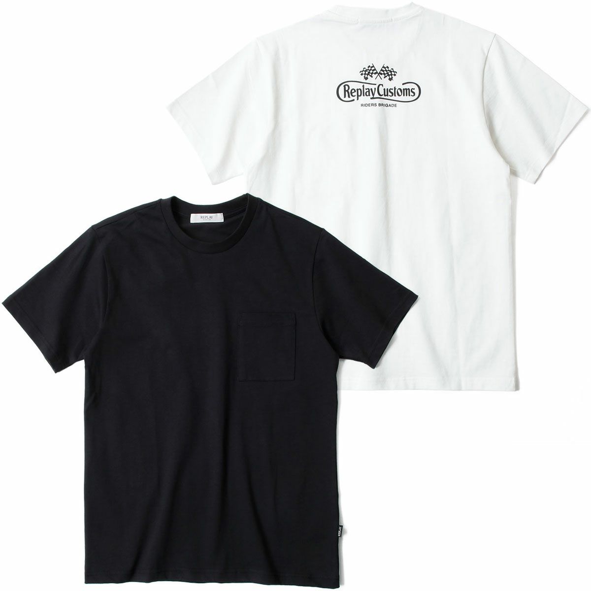 REPLAY｜ブレスト ポケット ＆ プリント ジャージー Tシャツ｜トップス