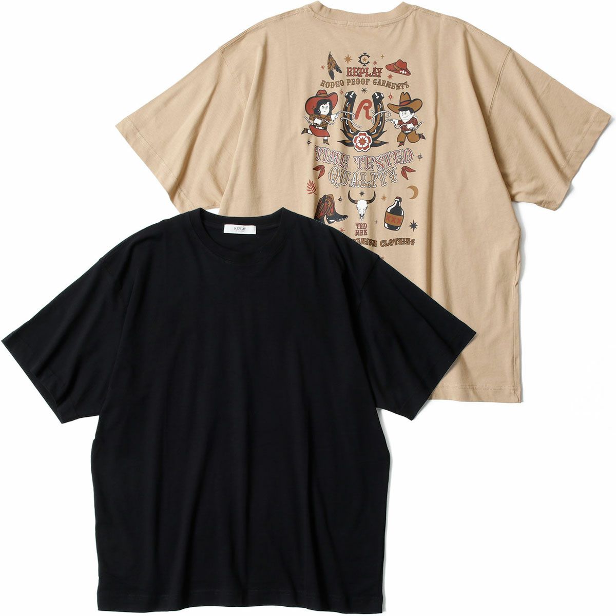 REPLAY｜ウエスタン プリント ボーイフィット Tシャツ｜トップス