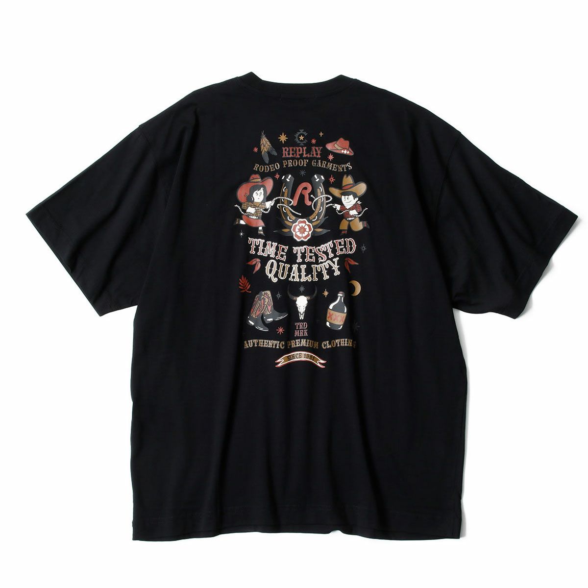 REPLAY｜ウエスタン プリント ボーイフィット Tシャツ｜トップス｜ブラック