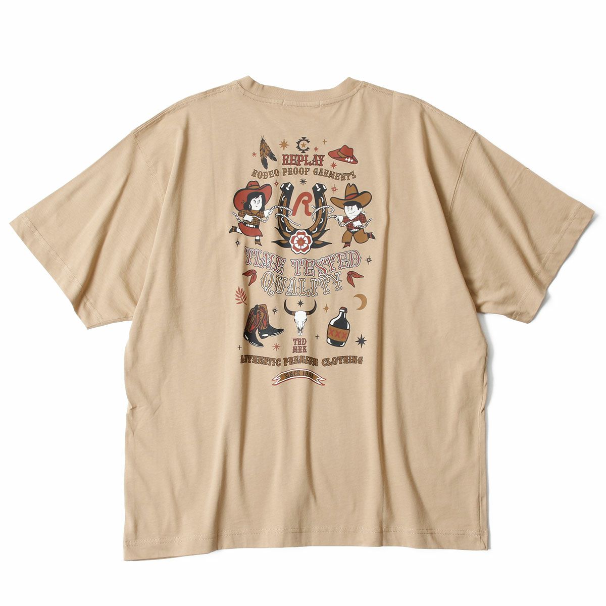 REPLAY｜ウエスタン プリント ボーイフィット Tシャツ｜トップス｜ストーンアイボリー