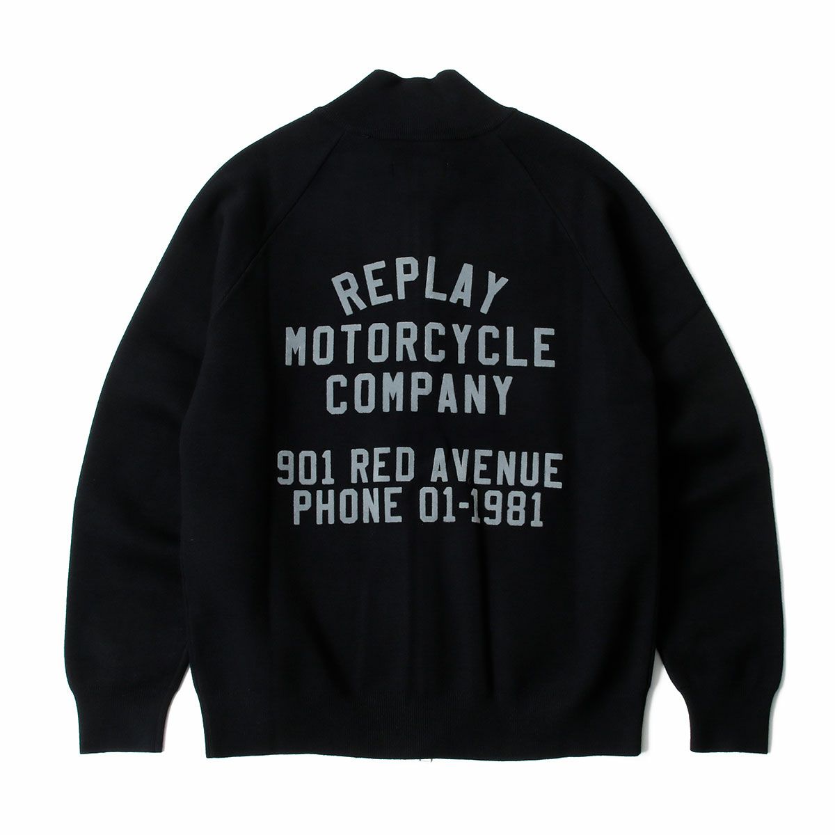 REPLAY｜ハイネック フルジップ ニット スウェットシャツ｜トップス｜ブラック