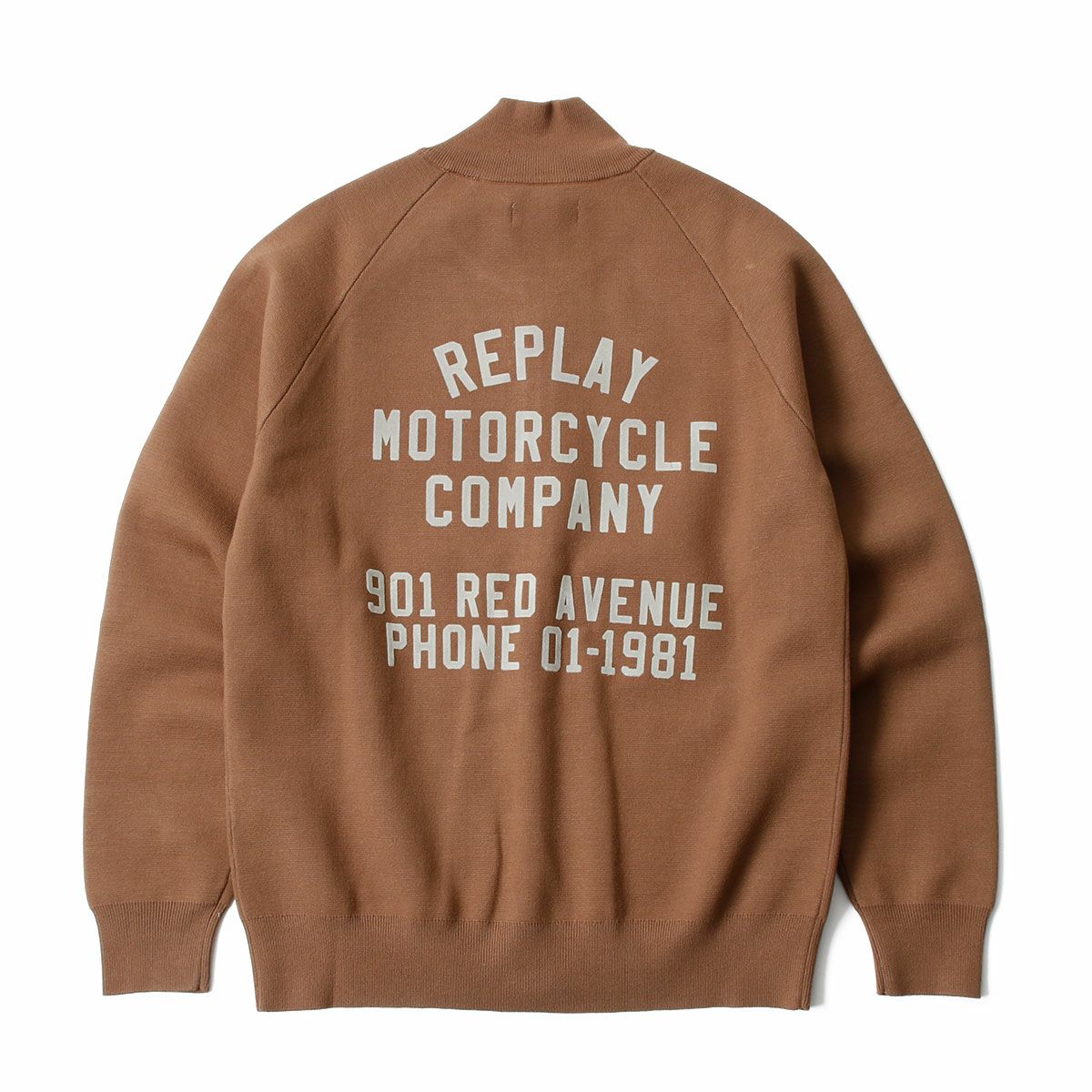 REPLAY｜ハイネック フルジップ ニット スウェットシャツ｜トップス｜タバコ