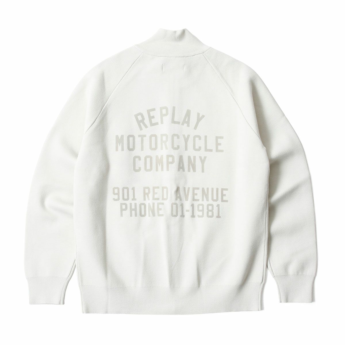 REPLAY｜ハイネック フルジップ ニット スウェットシャツ｜トップス｜スノーホワイト