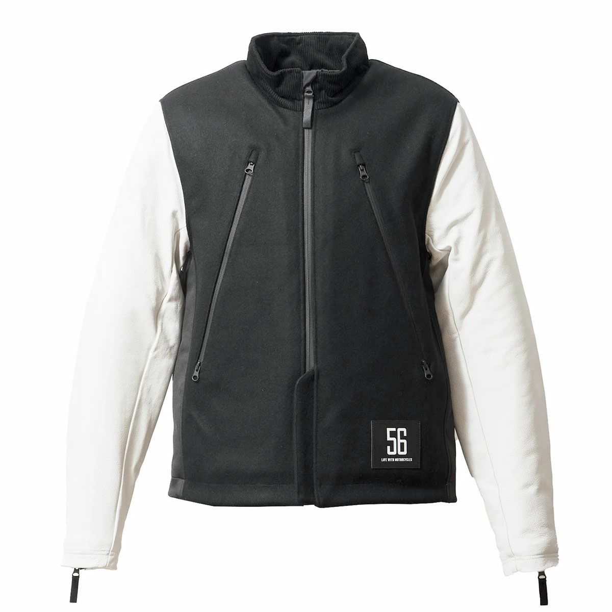 56design｜レザー スリーブ メルトン ジャケット｜アウター｜ブラック×ホワイト