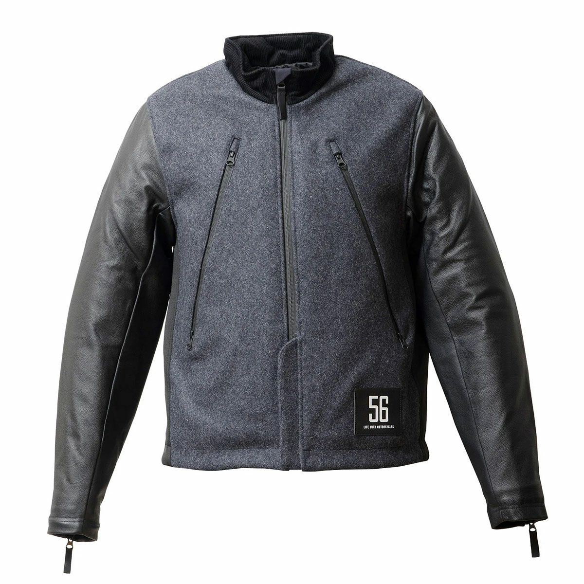 56design｜レザー スリーブ メルトン ジャケット｜アウター｜グレー×ブラック