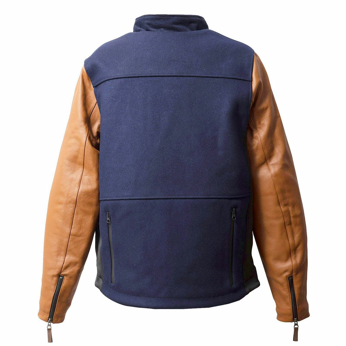 56design｜レザー スリーブ メルトン ジャケット｜アウター｜ネイビー×キャメル