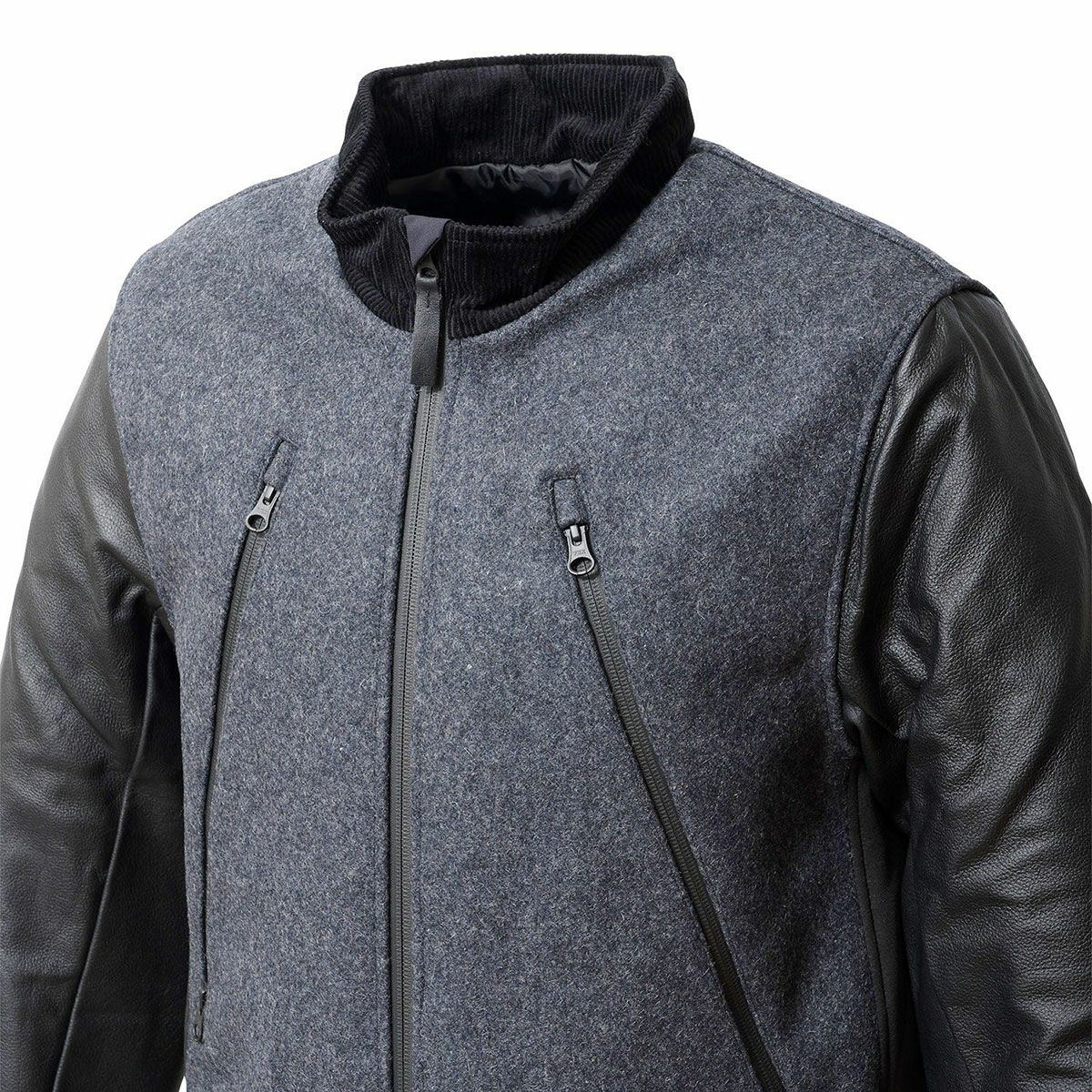 56design｜レザー スリーブ メルトン ジャケット｜アウター｜グレー×ブラック