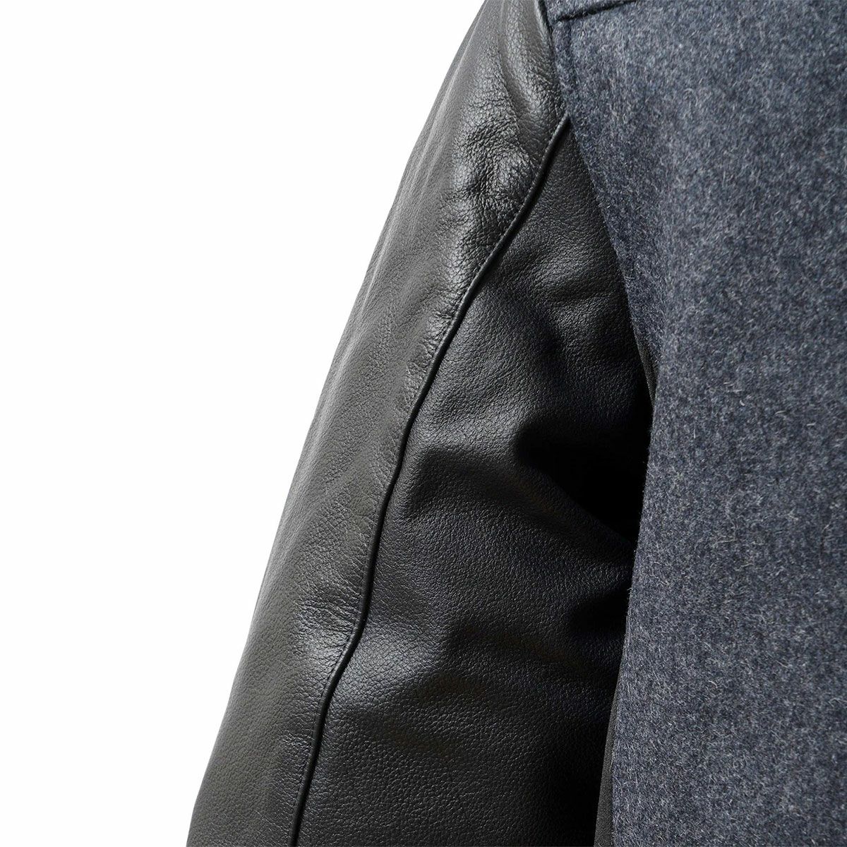 56design｜レザー スリーブ メルトン ジャケット｜アウター｜グレー×ブラック