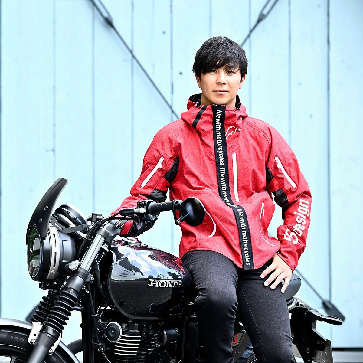 56design｜ウィンター アクシス ジャケット｜アウター｜レッド｜モデル着用