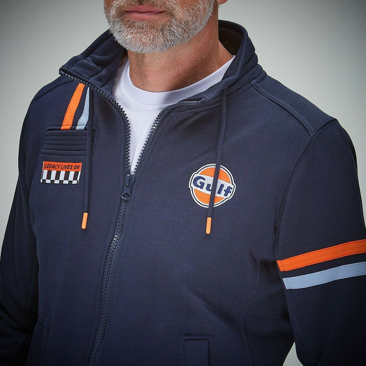 GULF｜ガルフ ハイブリッド ジップ ジャケット｜スウェット｜ネイビー｜モデル着用