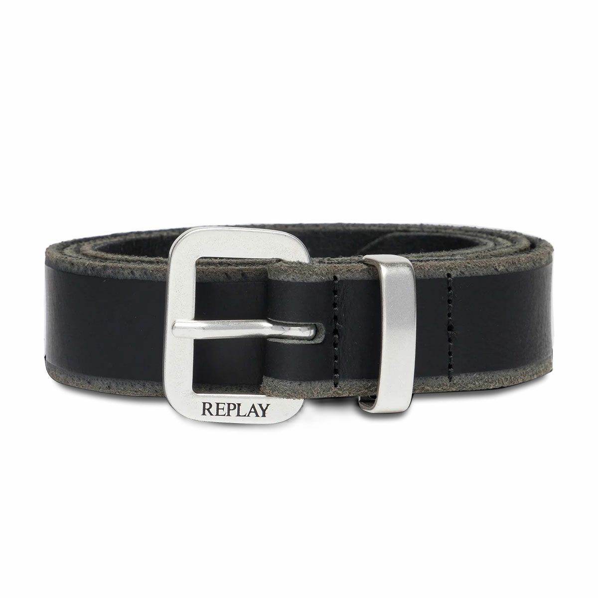 REPLAY｜メンズ ロゴ レザー ベルト｜雑貨｜ブラック