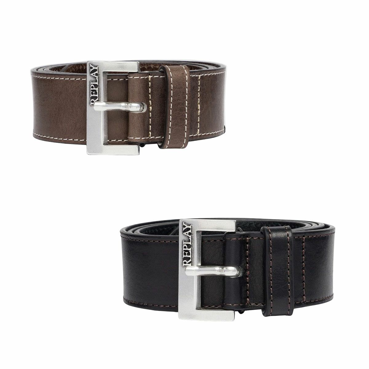REPLAY｜メンズ エンボス ロゴ レザー ベルト｜雑貨