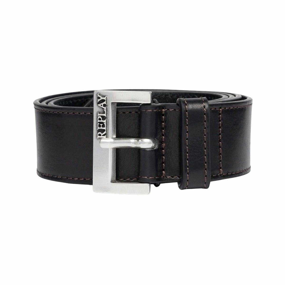 REPLAY｜メンズ エンボス ロゴ レザー ベルト｜雑貨｜ブラック