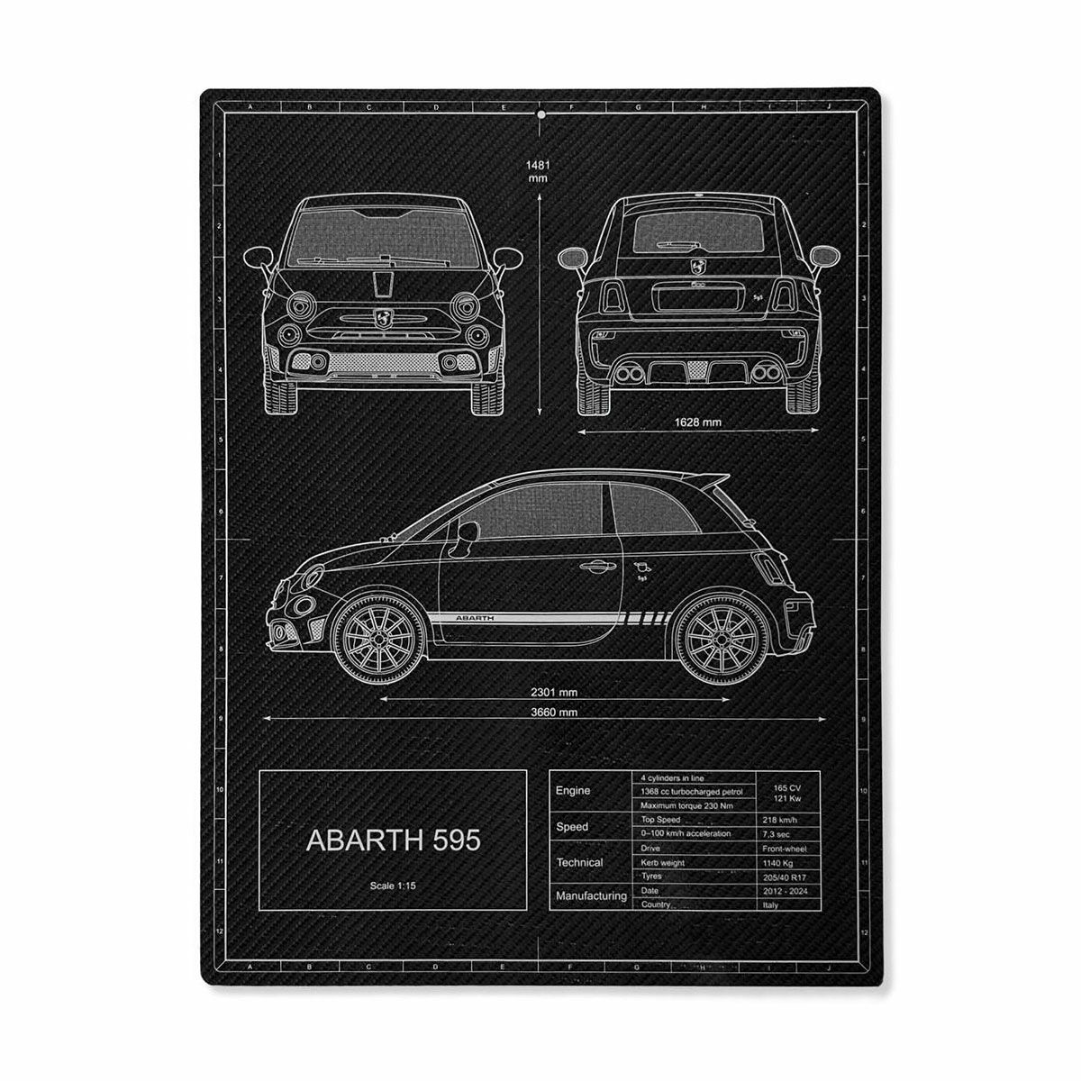 ABARTH｜アバルト 595 ウォールデコ カーボンファイバールック 39.5 × 29.7 cm｜ポスターABARTH｜アバルト 595 ウォールデコ カーボンファイバールック 39.5 × 29.7 cm｜ポスター