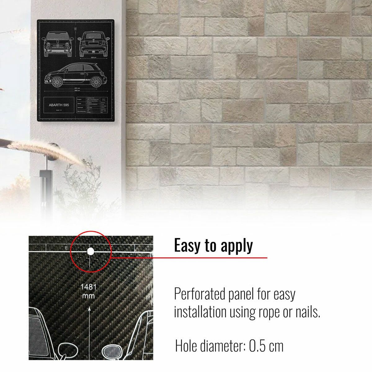 ABARTH｜アバルト 595 ウォールデコ カーボンファイバールック 39.5 × 29.7 cm｜ポスター