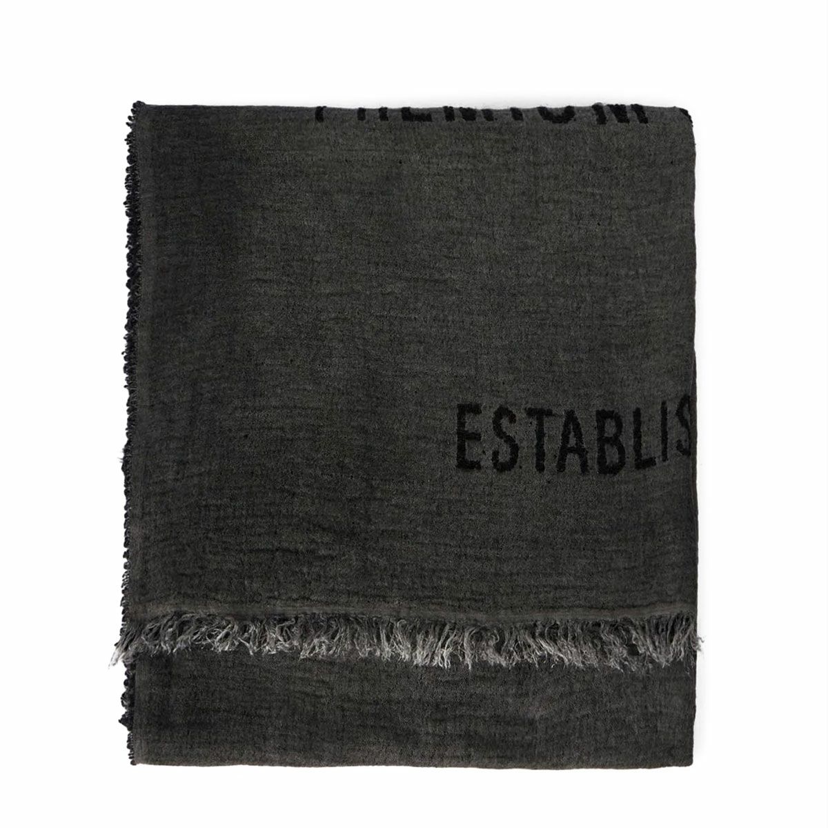 REPLAY｜フリンジ レタリングストール｜雑貨｜ウォッシュドブラック