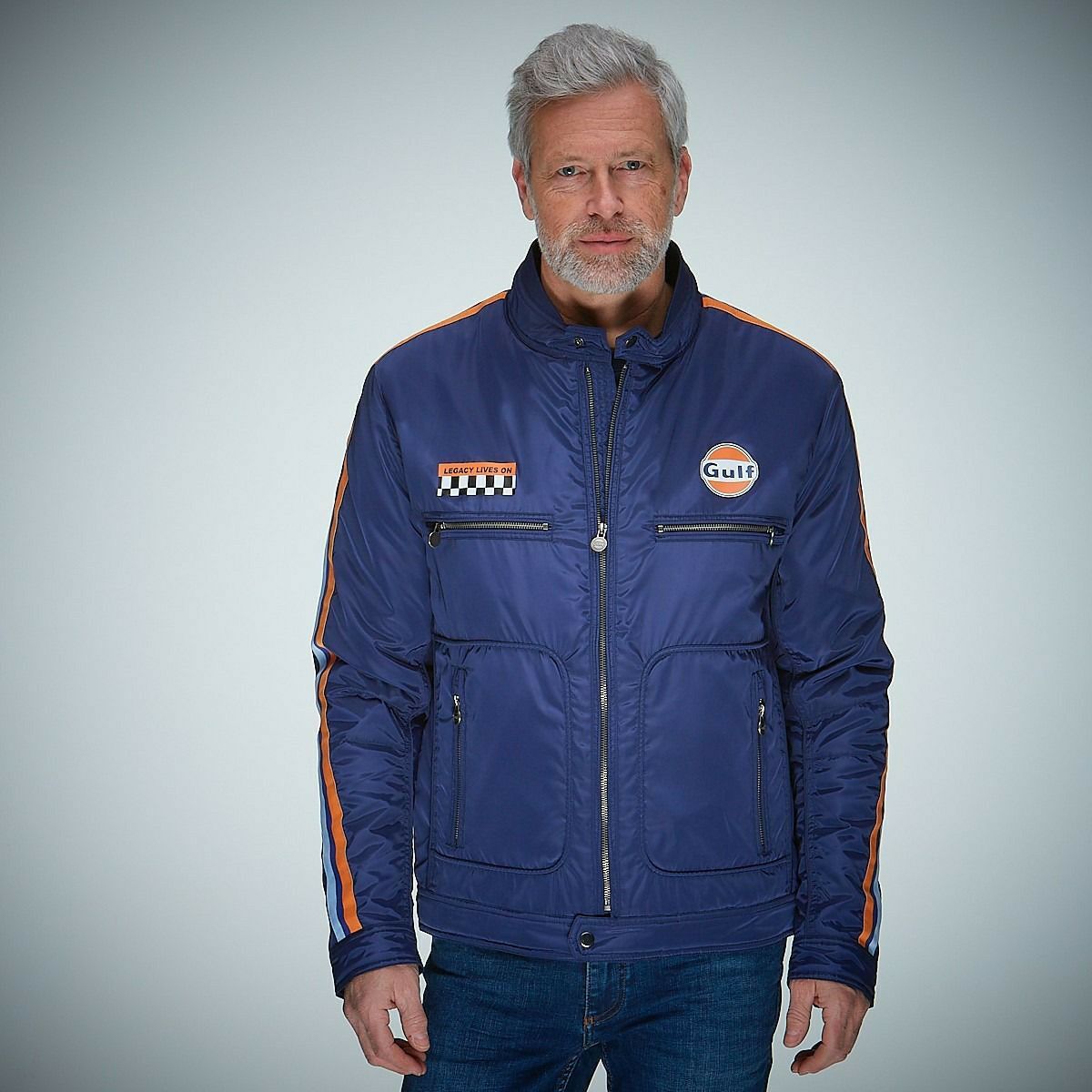 GULF｜ガルフ レーシング ジャケット｜アウター｜ネイビー｜モデル着用