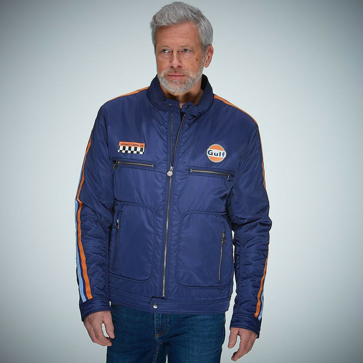 GULF｜ガルフ レーシング ジャケット｜アウター｜ネイビー｜モデル着用